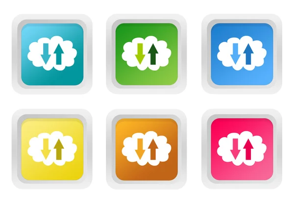 Set of squared colorful buttons with cloud symbol — Stock Photo, Image