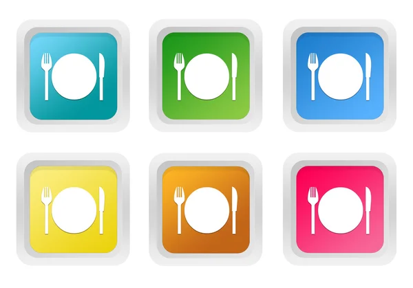 Set of squared colorful buttons with restaurant symbol — Stock Photo, Image