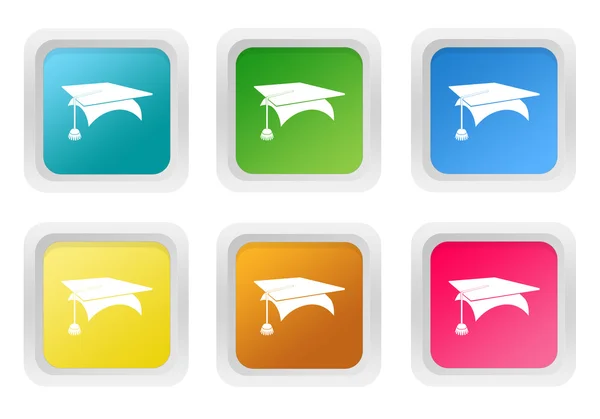 Conjunto de botões coloridos quadrados com símbolo de graduação — Fotografia de Stock