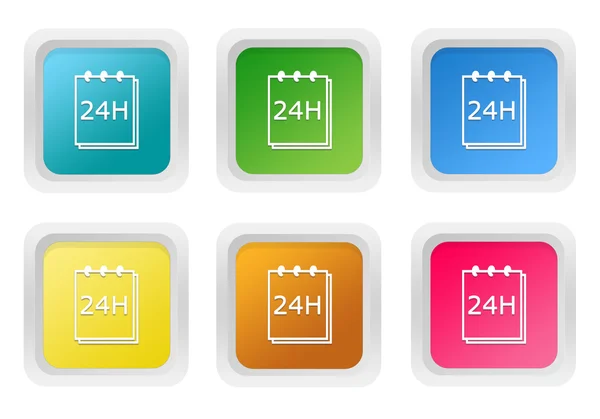 Conjunto de botões coloridos quadrados com bloco de notas 24 horas símbolo de suporte — Fotografia de Stock