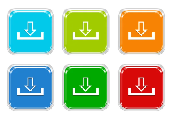 Set de butoane colorate pătrate cu simbol de descărcare — Fotografie, imagine de stoc