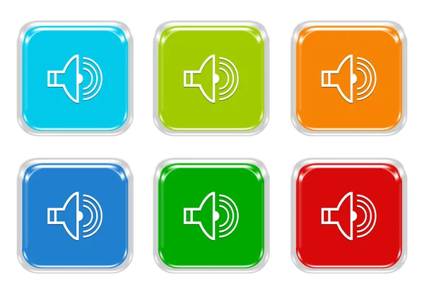 Conjunto de botões coloridos ao quadrado com símbolo de alto-falante — Fotografia de Stock