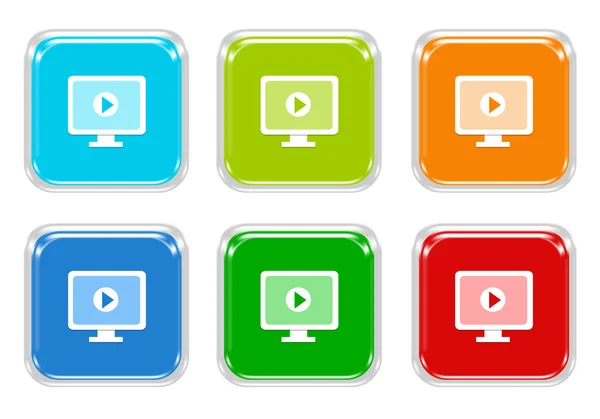 Set of squared colorful buttons with screen symbol — Stock Photo, Image