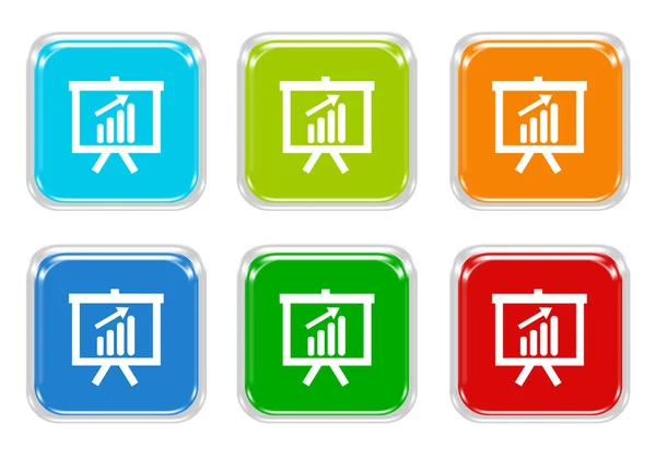 सादरीकरण प्रतीक चौरस रंगीत बटणे सेट — स्टॉक फोटो, इमेज