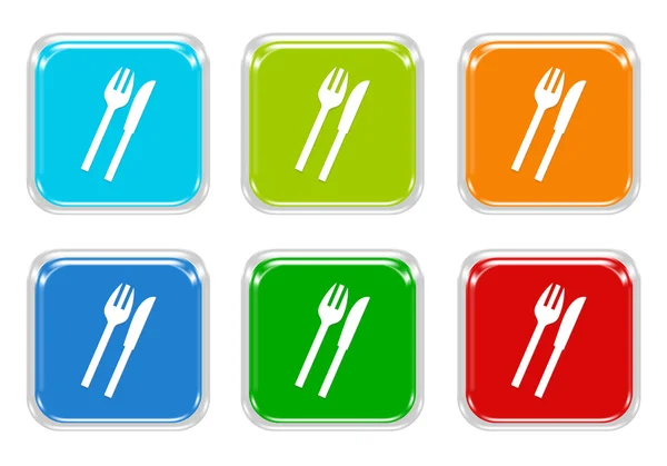 Set van gekwadrateerde kleurrijke knoppen met restaurant symbool — Stockfoto