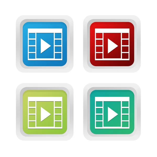 Set of squared colorful buttons with movie symbol — Stock Photo, Image