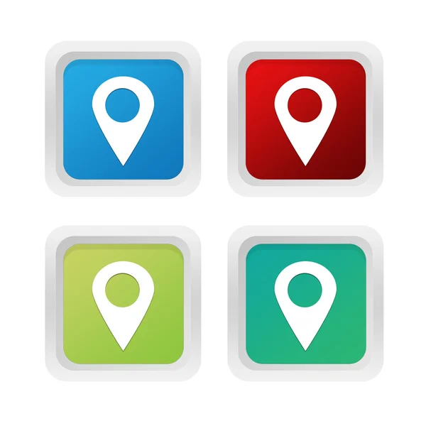 Conjunto de botones de colores cuadrados con marcadores en el símbolo de mapas —  Fotos de Stock