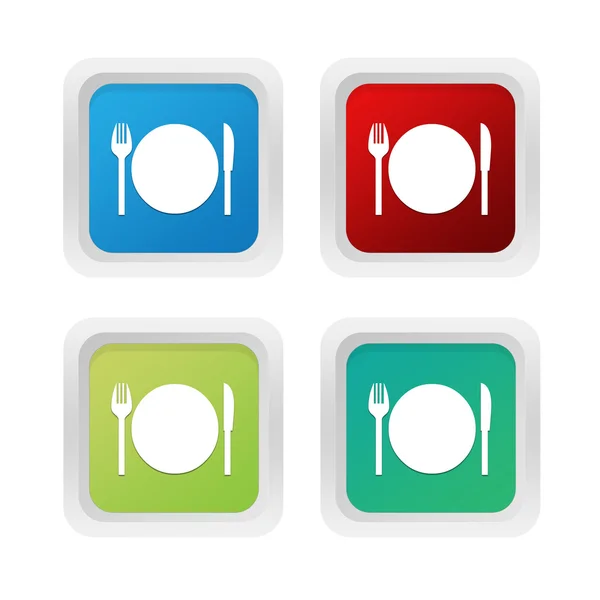 Set of squared colorful buttons with restaurant symbol — Stock Photo, Image