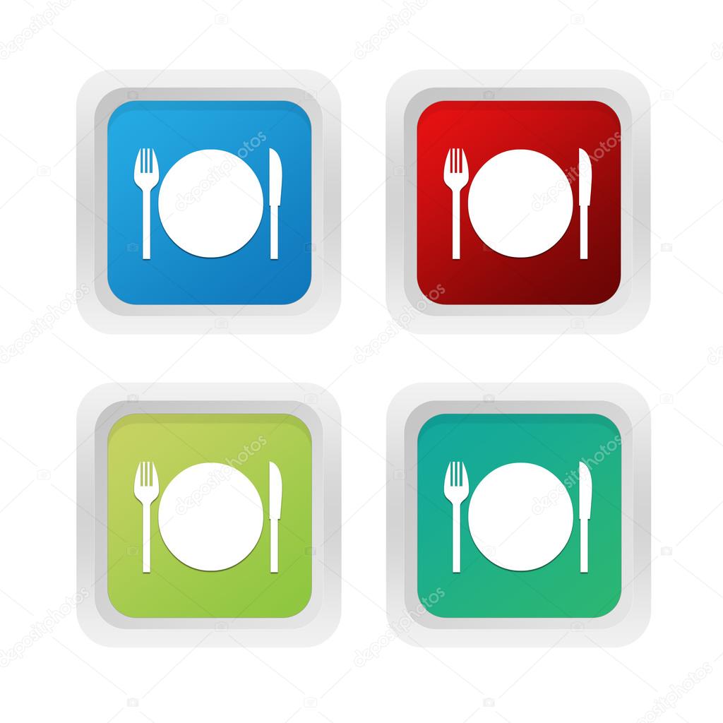 Set of squared colorful buttons with restaurant symbol