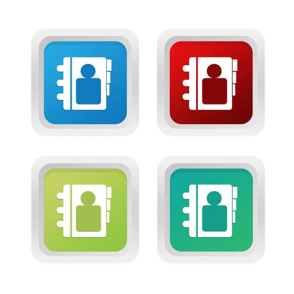 Uppsättning av kvadraten färgglada knappar med adress bok symbol — Stockfoto