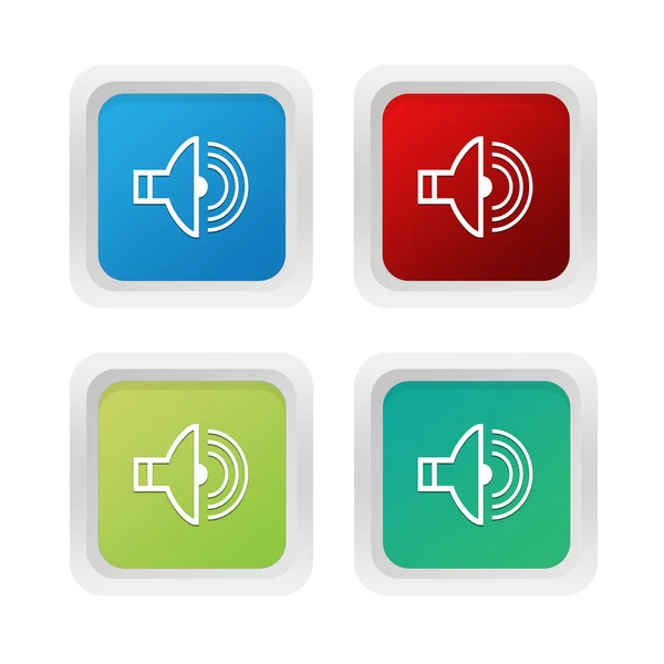 Set von quadratischen bunten Tasten mit Lautsprechersymbol — Stockfoto