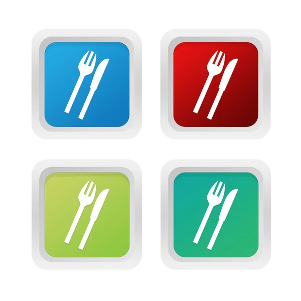 Set di pulsanti quadrati colorati con simbolo del ristorante — Foto Stock