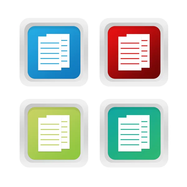 Set von quadratischen bunten Tasten mit Dokumenten oder Nachrichtensymbol — Stockfoto