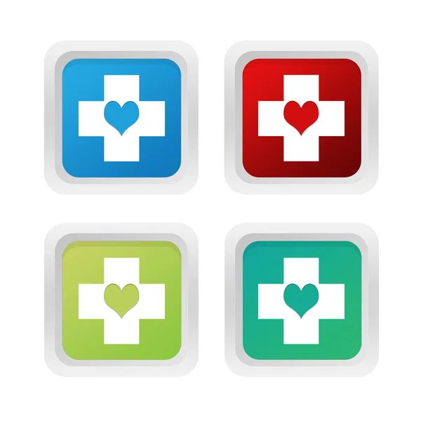 Σύνολο τετράγωνο πολύχρωμα κουμπιά με ιατρική σύμβολο — Φωτογραφία Αρχείου
