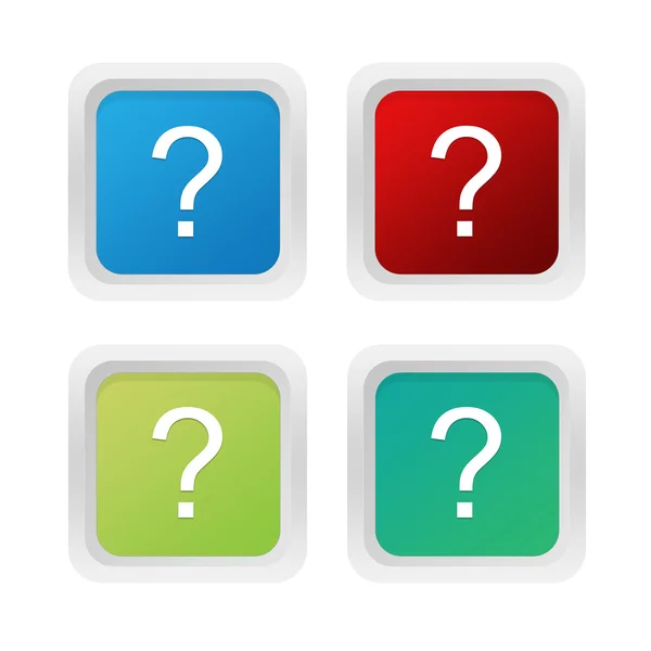 Sada čtverců barevných tlačítek symbolem otázka青、赤、緑の色で質問シンボルと 2乗のカラフルなボタンのセット — Stock fotografie
