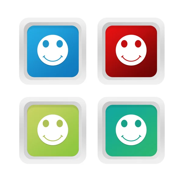 Conjunto de botones coloridos al cuadrado con símbolo de cara feliz — Foto de Stock