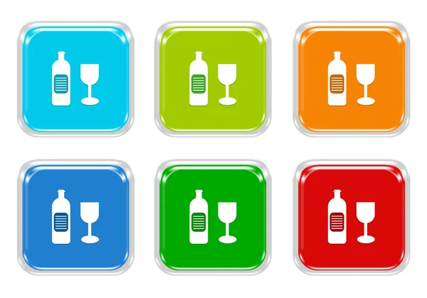 Σύνολο τετράγωνο πολύχρωμα κουμπιά με ποτό σύμβολο — Φωτογραφία Αρχείου