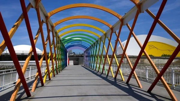View of the bridge to access to the Niemeyer Center building, in Aviles, Spain — Stock Photo, Image