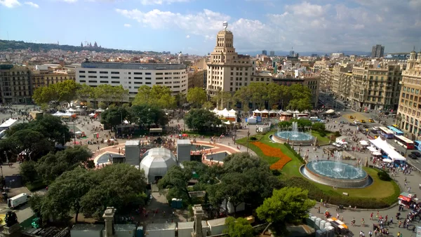 Vista aérea da Praça da Catalunha em Barcelona, Espanha — Fotografia de Stock