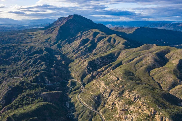 Aerial photo of Reservoir Alfonso XIII in mountains of Calaspara, Murcia, Spain. The concept of ecological and active tourism.