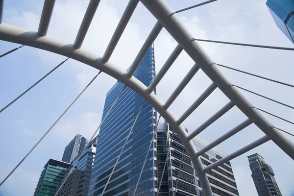 High-Rise buildings and a sky walk at Sathorn-Narathiwas intersection in Bangkok,Thailand.