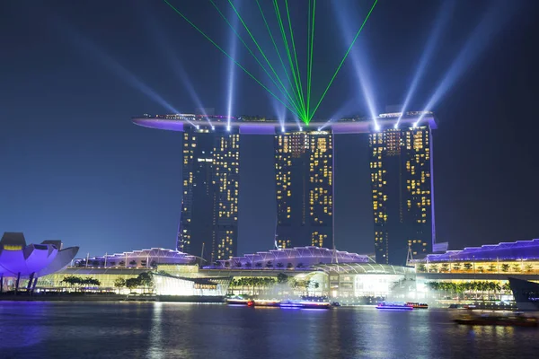 Hotel Marina Bay Sands Espectáculo Luces Por Noche Singapur — Foto de Stock