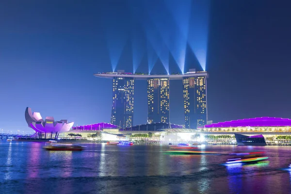 Marina Bay Sands Hôtel Spectacle Lumière Nuit Singapour — Photo