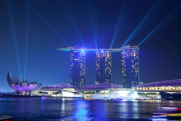 Marina Bay Sands Hôtel Spectacle Lumière Nuit Singapour — Photo