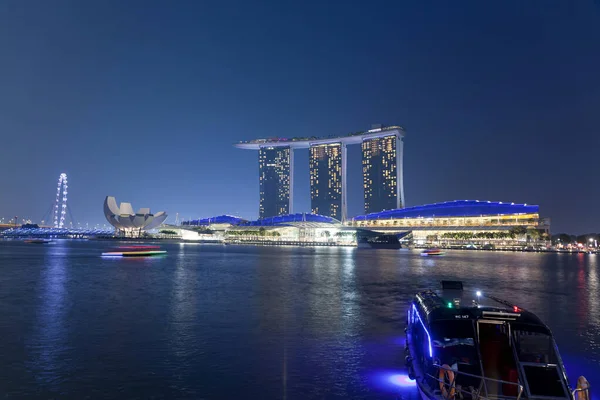 Vista Nocturna Marina Bay Sands Resort Nuevo Icono Del Horizonte — Foto de Stock