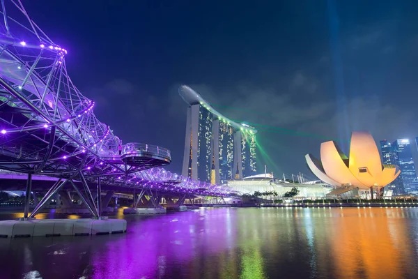 Ночной Пейзаж Сингапура Marina Bay Sand Helix Bridge Сингапуре — стоковое фото