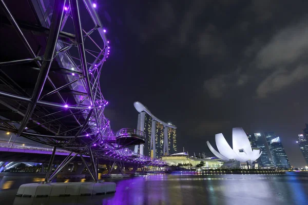 Paisaje Nocturno Singapur Marina Bay Sand Helix Bridge Singapur —  Fotos de Stock