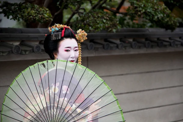 Apprentice Geisha Maiko Umbrella Kyoto Japan — Stock Photo, Image