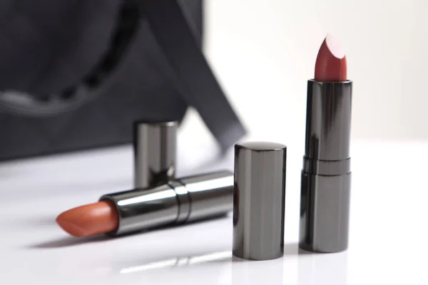 Open Red Lipstick Black Tube Isolated White Background — Stock Photo, Image