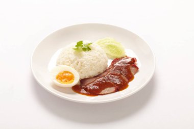 Soslu ızgara kırmızı domuz pirinçli, Çin usulü kızarmış domuz eti..