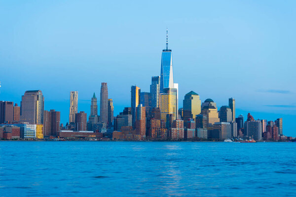 Panoramic view of Manhattan Skyline at twilight time in New York City,USA.