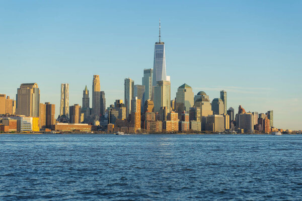 Panoramic view of Manhattan Skyline at twilight time in New York City,USA.