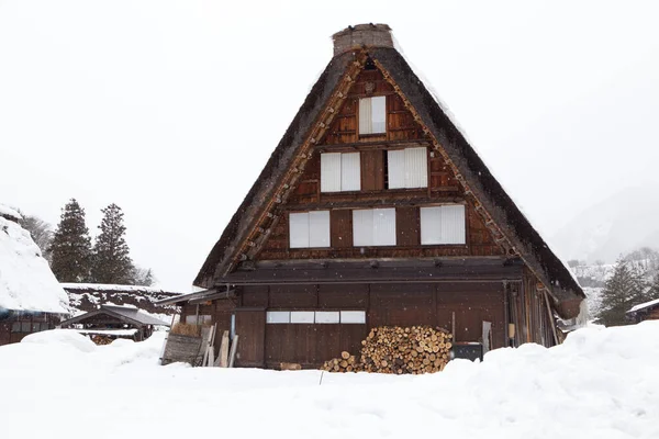 Kışın Shirakawa Köyünde Gifu Japonya Geleneksel Tarzı Bir Shirakawa Köyü — Stok fotoğraf