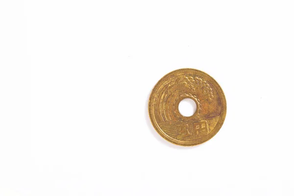Zbliżenie Monety Japońskiego Jena Białym Tle — Zdjęcie stockowe