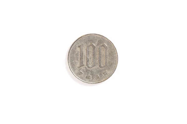 Close Moedas Iene Japonês Fundo Branco — Fotografia de Stock