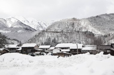 Japonya 'nın tarihi köyü Shirakawago' nun eski evleri..