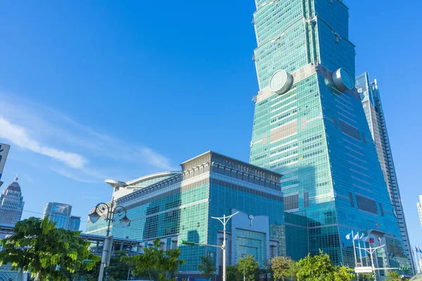 Taipei 101 Wolkenkrabber Blauwe Lucht Taipei Taiwan — Stockfoto