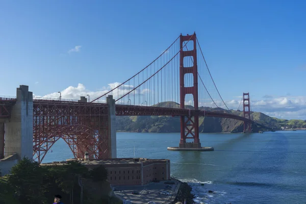 Golden Gate Bridge Fort Point Fine Winter Morning Backdrop Blue — Stock Photo, Image