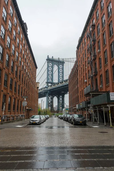 Manhattan Vista Ponte Bairro Brooklyn Dumbo Nova Iorque Cidade — Fotografia de Stock