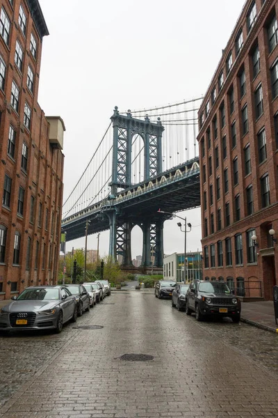 Manhattan Vista Ponte Bairro Brooklyn Dumbo Nova Iorque Cidade — Fotografia de Stock