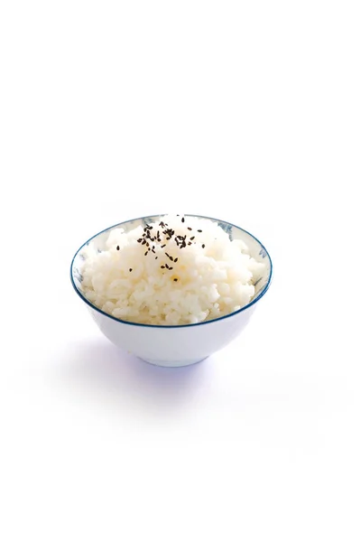 Closeup Bowl Just Cooked Japanese Rice Sprinkled Sesame Seeds — Stock Photo, Image