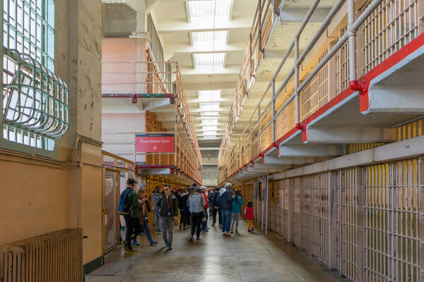 SAN FRANCISCO,CALIFORNIA - April 17,2018 : Interior views of the Alcatraz Federal Penitentiary in San Francisco,USA on April 17,2018. The Alcatraz island was a federal prison from 1933 until 1963.