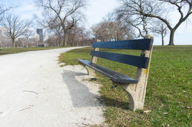 Burnham Shores Park, Michigan Gölü kıyısında, Chicago 'da, ilkbahar yeşil tarlaları..