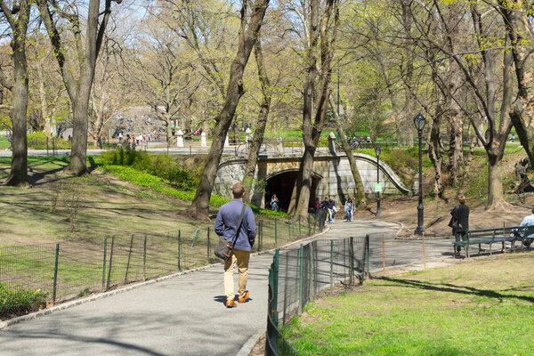 New York, USA - April 26,2018 : The People come to enjoy spring weather in Central Park in New York,USA on April 26,2018.