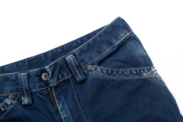 Blue Denim Jeans Yellow Stitching Close Fashionable Jean Belt — Stock Photo, Image