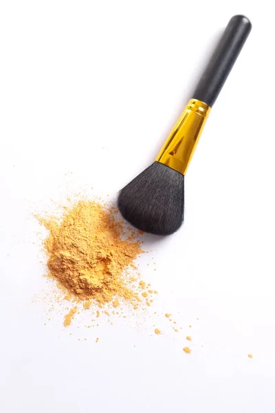 Close Make Powder Make Brush White Background — Stock Photo, Image